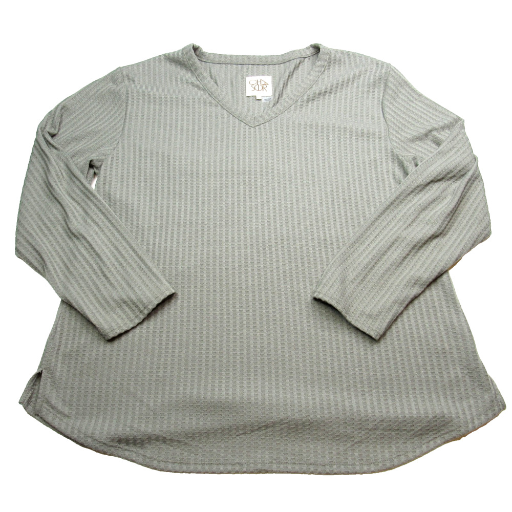 Chaser Womens Waffle Knit Shirt XXL Olive Green Long Sleeve Thermal Top Layering